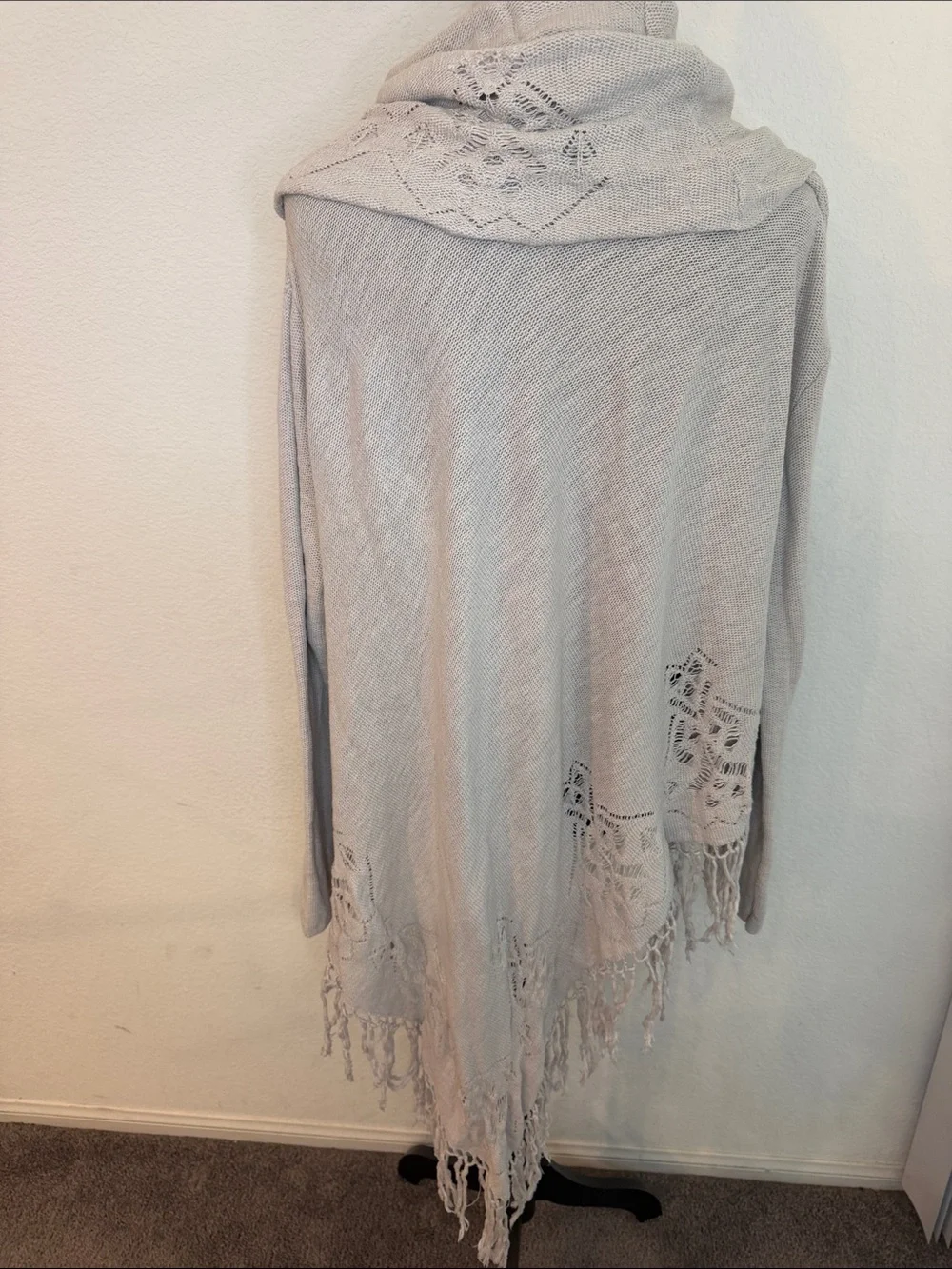 Free People Light Gray Crochet-Trim Cowl Poncho Sweater